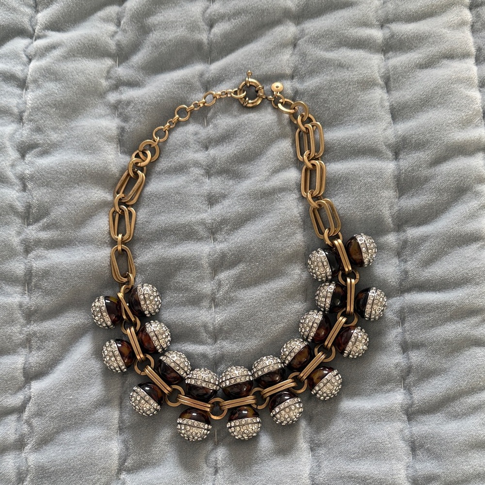 J Crew Tortoise and Rhinestone Ball necklace